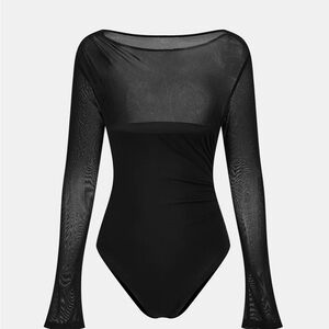 NWT Commense Black Sheer Sleeve Bodysuit